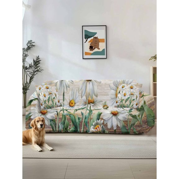 White Daisy Couch Cover, Vintage Botanical Spring Floral Summer Oversized Sofa Cover Blanket for 3 Cushion Couch,Sectional Sofa Slipcover Furniture Protector for Living Room Bedroom 71''x150''
