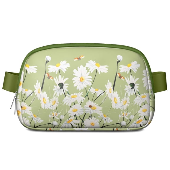 White Daisy Fanny Pack – Vintage Floral Waist Bag for Women with Cute Bloom Design, Ideal for Beach, Travel & Everyday Use