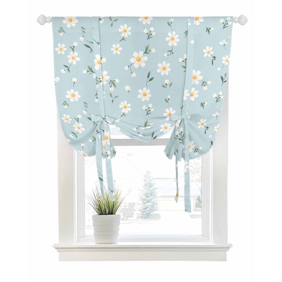 White Daisy Farmhouse Tie Up Curtains for Window, Thermal Insulated Balloon Shade Adjustable Rod Pocket Curtains Valance Panels for Kitchen Bathroom Cafe 46 x 63 Pastoral Botanical Floral
