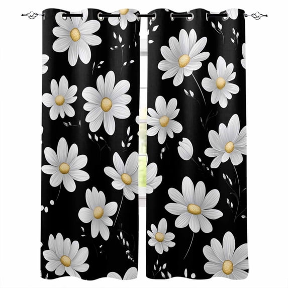 White Daisy Floral Blackout Curtains 39 Inches Long,Thermal Insualted Grommet Curtains & Drapes,Spring Summer Flowers Black Room Darking Curtains for Living Room Bedroom Windows 2 Panels 27.5"W x39"L