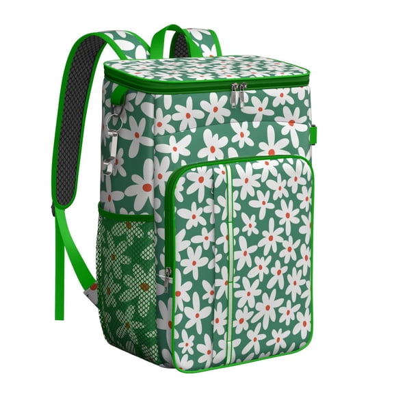 White Daisy Floral Cooler Backpack - 20L Insulated Lunch Backpack with Thickened Foam for Long-Lasting Cooling
