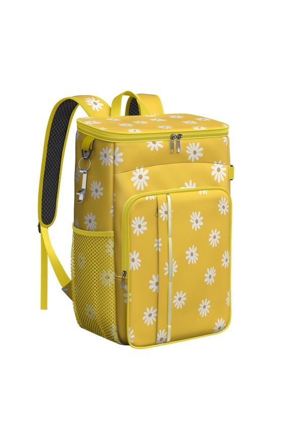 White Daisy Floral Cooler Backpack - 20L Insulated Lunch Backpack with Thickened Foam for Long-Lasting Cooling