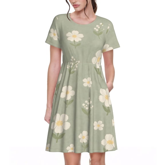 White Daisy Floral Dresses Short Sleeve Nightdresses for Women