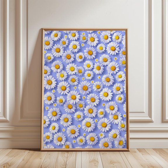 White Daisy Floral Print Cheerful Spring Botanical Wall Art Seamless Style, Unframed Paper Print
