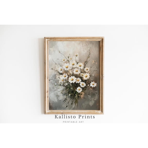 White Daisy Floral Wall Art, Rustic Flower Print Poster, Neutral Botanical Decor, work 584, Size 24x36 UNFFRAMED F03.1.6l2315