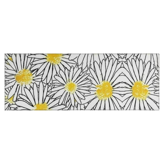 White Daisy Flower Black Lines Pattern Kitchen Rug Mat,Kitchen Runner Rugs Non Skid Washable,Decorative Kitchen Floor Mats for Kitchen,Sink,Laundry,17"X47"