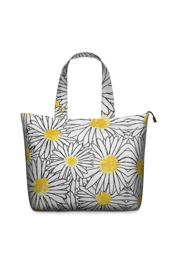 White Daisy Flower Black Lines Pattern Travel Tote Bags for Women Carry On,Large Weekender Bags for Women Travel,Multi Functional Duffle Bag for Work,Shopping,Sports