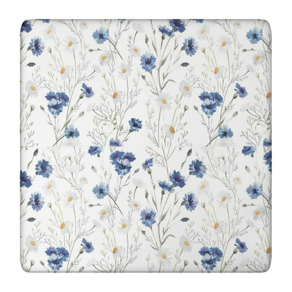 White Daisy Flower Pattern Square Fitted Tablecloth with Elastic Edge,Square Table Cover,Washable Elastic Table Cover for Home Kitchen Party Decor 36"x36"