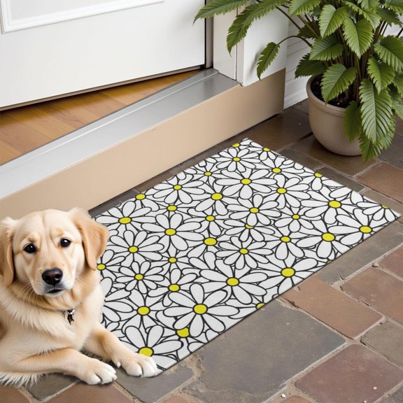 White Daisy Flower Yellow Centers Pattern Door Rugs,Washable Non Slip Door Mats Indoor,Decorative Door Mats,Entry Mat Indoor for Entrance,Bedroom,Kitchen,Bathroom,16"x24"