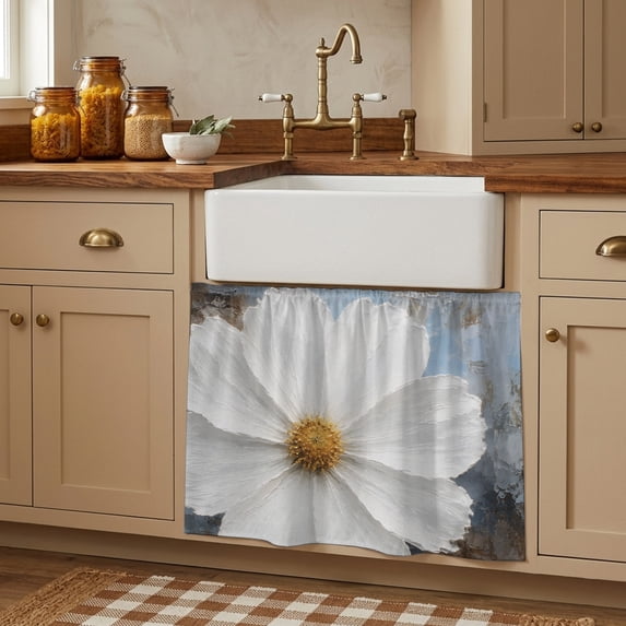 Oil Paint Spring White Daisy Flowers Cabinet Curtains 11