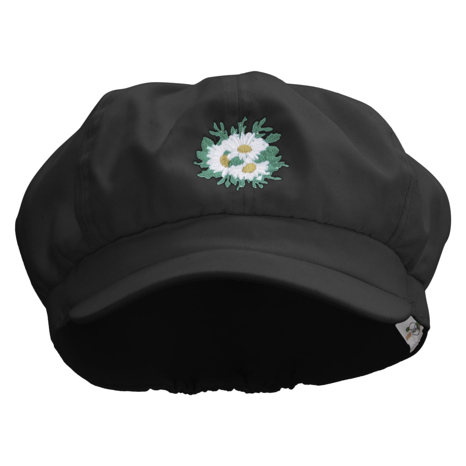 White Daisy Flowers Embroidered Cotton Elastic Big Size Newsboy Cap ...