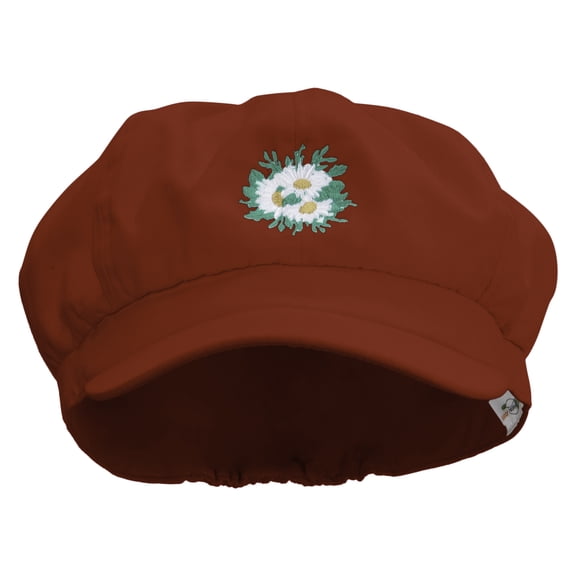 White Daisy Flowers Embroidered Cotton Elastic Big Size Newsboy Cap - Red 2XL-3XL