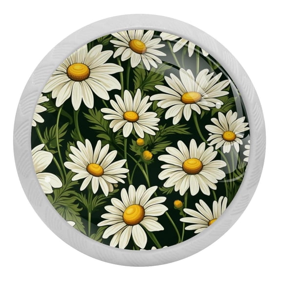 White Daisy Flowers Glow in The Dark Crystal Glass Cabinet Knobs 4 Pcs Drawer Handles for Kitchen Cabinets Dresser Cupboard Wardrobe