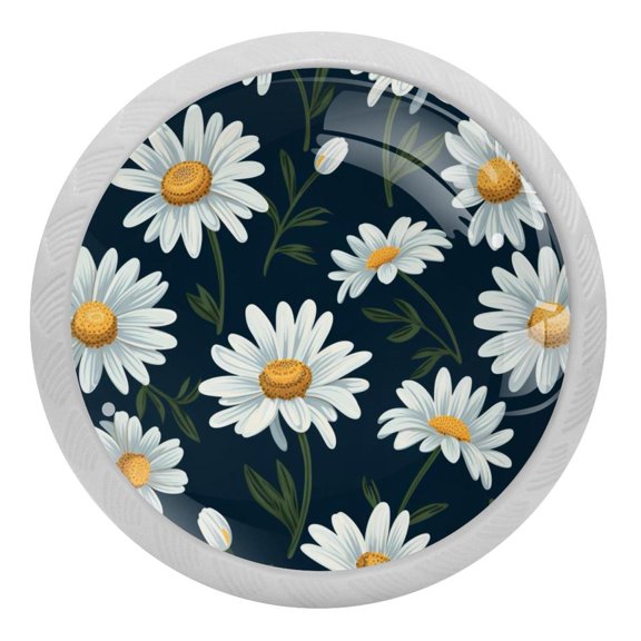 White Daisy Flowers Glow in The Dark Crystal Glass Cabinet Knobs 4 Pcs Drawer Handles for Kitchen Cabinets Dresser Cupboard Wardrobe
