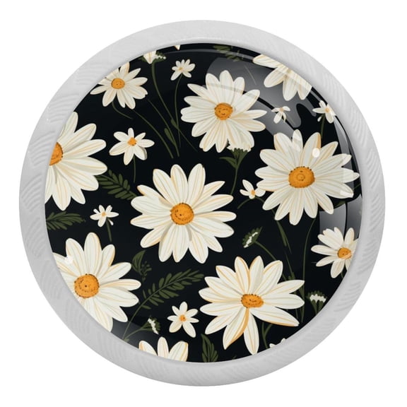 White Daisy Flowers Glow in The Dark Crystal Glass Cabinet Knobs 4 Pcs Drawer Handles for Kitchen Cabinets Dresser Cupboard Wardrobe