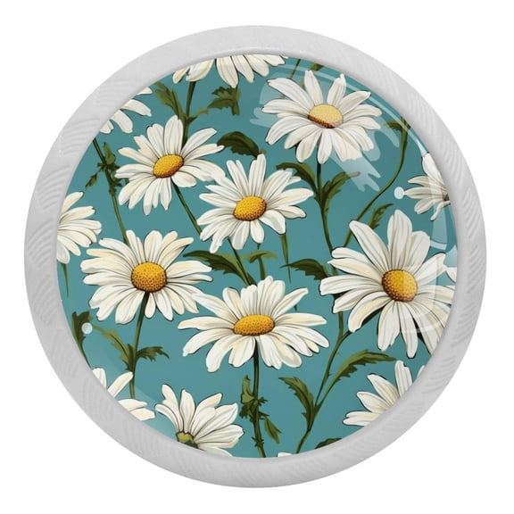 White Daisy Flowers Glow in The Dark Crystal Glass Cabinet Knobs 4 Pcs Drawer Handles for Kitchen Cabinets Dresser Cupboard Wardrobe