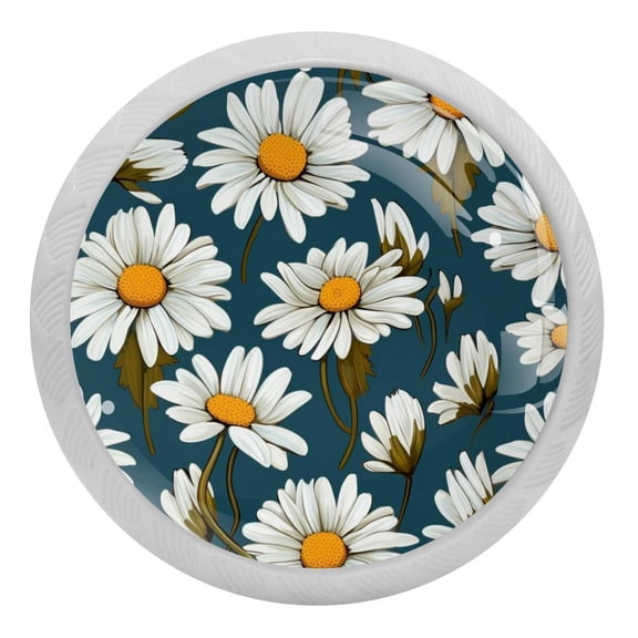 White Daisy Flowers Glow in The Dark Crystal Glass Cabinet Knobs 4 Pcs Drawer Handles for Kitchen Cabinets Dresser Cupboard Wardrobe