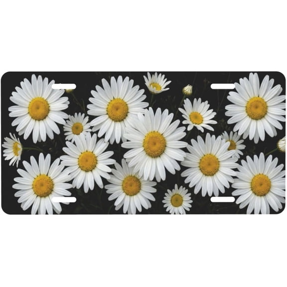 White Daisy Front License Plate for Car, Rustic Chamomile Flower Pattern Auto Car Tag, Decorative Aluminum Novelty License Plate Cover for Vehicle Women Men, 6x12 Inch with 4 Holes