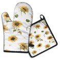 thumbnail image 1 of White Daisy Green Leaf Sunflower Pattern Kitchen Oven Mitt and Pot Holder Sets 2 Pcs for Baking, Cooking and Grilling, Heat Resistant Up To 392 °F, 1 of 7