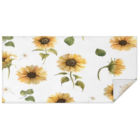 White Daisy Green Leaf Sunflower Pattern Rectangle Tablecloth 60"x120",Waterproof Polyester Rectangle Table Cloth, Wipeable Spillproof Polyester Tablecloth for Dining, Camping, Indoor and Outdoor