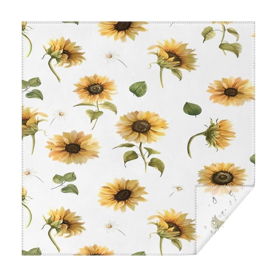 White Daisy Green Leaf Sunflower Pattern Square Tablecloth,Waterproof Square Table Cover,Wipeable Spillproof Washable Table Cover for Home Kitchen Party Decor 60"x60"(152x152cm)