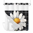 thumbnail image 1 of White Daisy No Hooks Shower Curtain with Snap-in Liner Spring Flower Floral Green Leaf Black Plaid Watercolor Shower Curtains for Bathroom, Waterproof, Easy Install, Washable 66"x72", 1 of 9