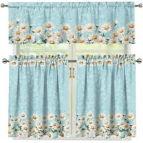 White Daisy Kitchen Curtains Living Room Window Curtains and Valances Set of 3 Rod Pocket Small Window Drape for Bedromm,Cafe,54"x36"