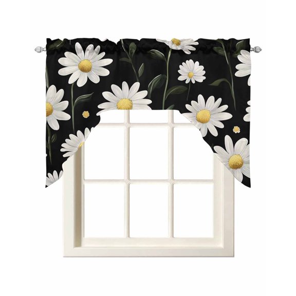 White Daisy Kitchen Swag Valances for Windows, Botanical Floral Plants Stems Swag Valances Curtains for Living Room, Rod Pocket Window Treatments for Bathroom, Bedroom, Cafe, 56"x36"