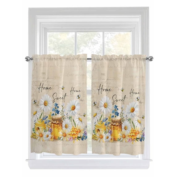 White Daisy Living Room Curtains 2 Panel, Spring Floral Bees Elegant Pastoral Botanical Cafe Window Treatment, Farmhouse Bedroom Bathroom Kitchen Curtains Drapes 104"x54"