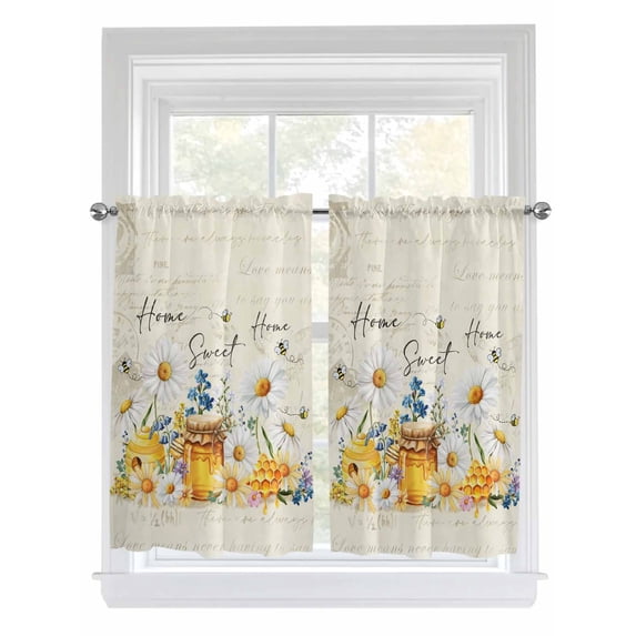 White Daisy Living Room Curtains 2 Panel, Spring Floral Elegant Pastoral Bees Watercolor Cafe Window Treatment, Farmhouse Bedroom Bathroom Kitchen Curtains Drapes 104"x54"