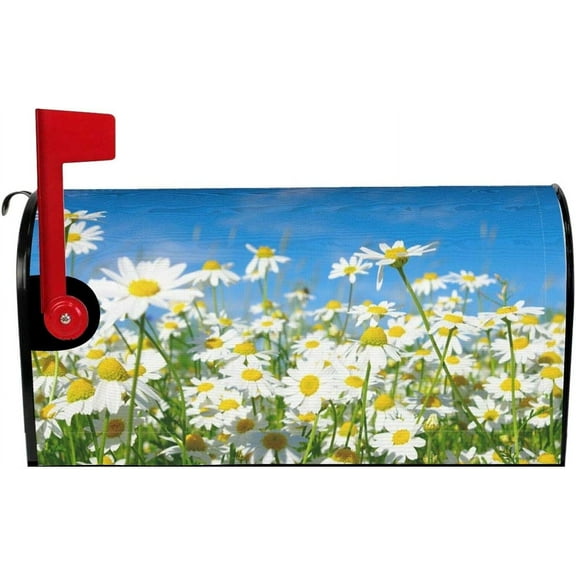 White Daisy Mailbox Cover Mailbox Wraps, Waterproof Mailbox Covers Magnetic Post Box Cover Large Size 25.5"(L) x 21"(W) Garden Yard Outside Farmhouse Home Decor