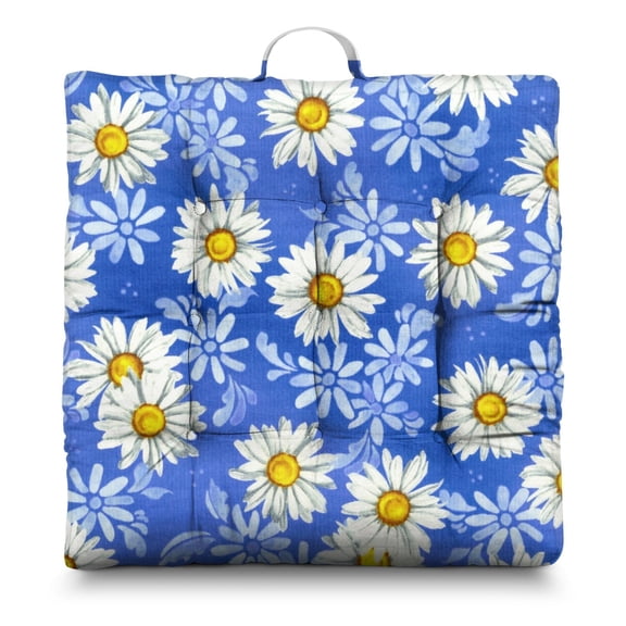 White Daisy Meditation Pillow 22x22 Inch Floor Cushion, Daisy with Inspirational Quote, Soft for Yoga & Reading Nook
