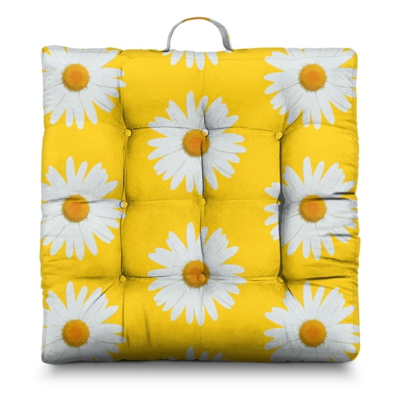 White Daisy Meditation Pillow 22x22 Inch Floor Cushion, Daisy with Inspirational Quote, Soft for Yoga & Reading Nook