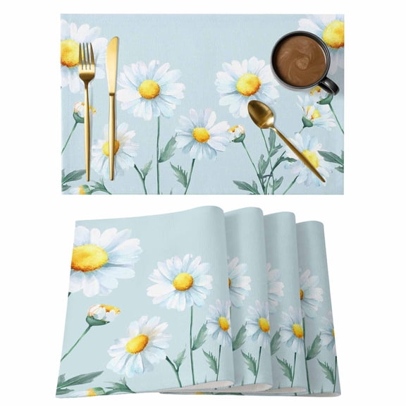 White Daisy Placemats Set of 1, Country Farm White Floral Daisy Plant Light Blue Non-Slip Place Mats Washable Table Mats for Kitchen Dining Table Decorations Indoor/Outdoor