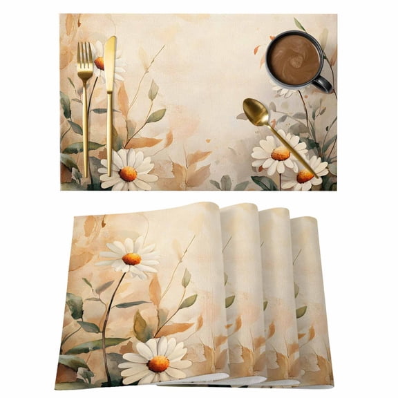 White Daisy Placemats Set of 1, Spring Retro Flower Floral Plant Vintage Farmhouse Non-Slip Place Mats Washable Table Mats for Kitchen Dining Table Decorations Indoor/Outdoor