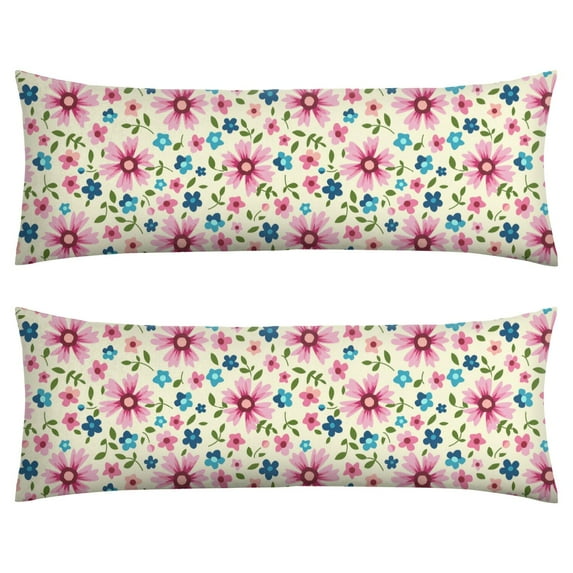 White Daisy Print Body Pillow Cover 20x54 - Soft Full-Length Pillowcase with Zipper - Rustic Daisy and Wildflowers - Machine Washable & Durable