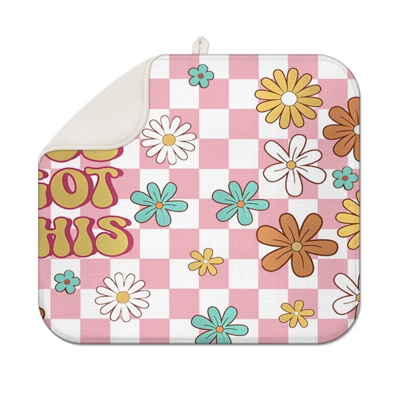 White Daisy Print Drying Mat - Multipurpose Foldable Microfiber Pad with Inspirational Quote