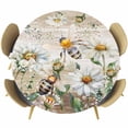 thumbnail image 1 of White Daisy Round Tablecloth 45-54 Inch Round Fitted Table Cloth with Elastic Edge, Summer Botanical Bee Farmhouse Brown Wooden Waterproof Table Cover Protector for Outdoor Picnic Party Dining, 1 of 6