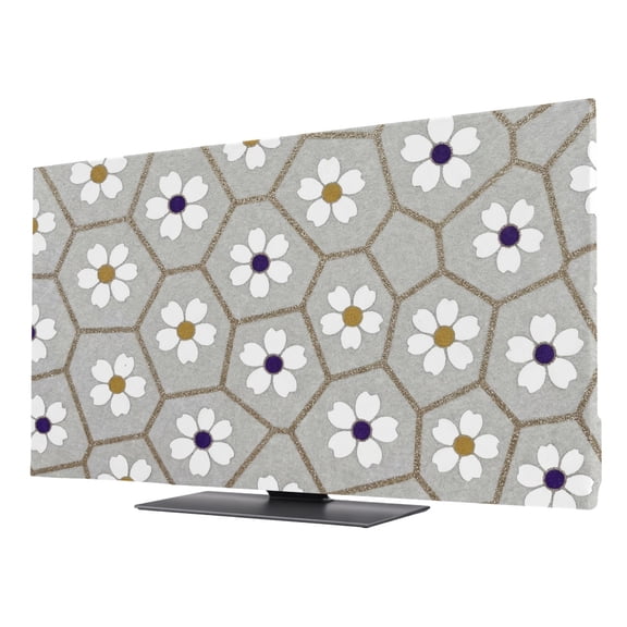 White Daisy Rustic TV Cover for 24 Inch Screen, Stretch Fabric Dustproof TV Display Protector, Modern Abstract Art Hexagon Grid Elastic Slipcover Monitor Cover for Indoor Desktop Computer 20.9"x11.8"