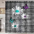 thumbnail image 1 of White Daisy Shower Curtain, Blooming Floral Teal Purple Butterfly Country Vintage Grey Wooden Board Barnwood Rustic Farmhouse Bathroom Decor, Waterproof Fabric Shower Curtain, 72 X 72 Inch, 1 of 5