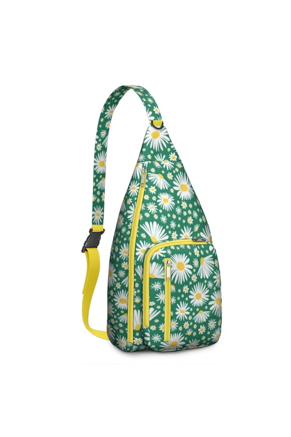 White Daisy Sling Backpack - Clean Floral Aesthetic Crossbody Bag, Anti-Theft for Students