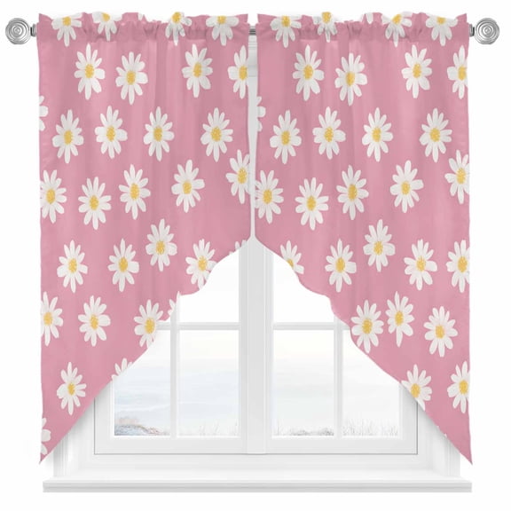 White Daisy Swag Valances for Windows 2 Pack Flowers Pink Background Minimalist Modern Art Swag Kitchen Curtains 63 Inches Long Rod Pocket Short Window Treatment for Kitchen Bathroom 36"x63"