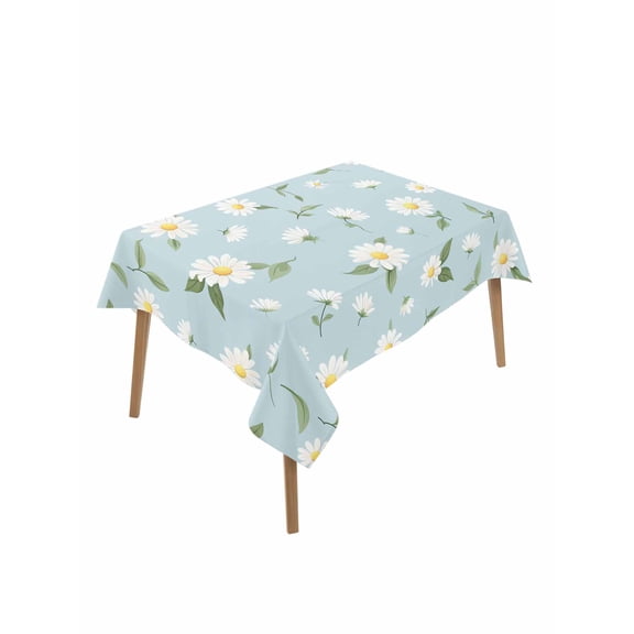 White Daisy Table Cloth, Country Pastoral Spring Botanical Flowers Waterproof Tablecloth for Rectangle Tables, Reusable Washable Fabric Table Cover for Restaurant Kitchen Dining Tables 52"x70"