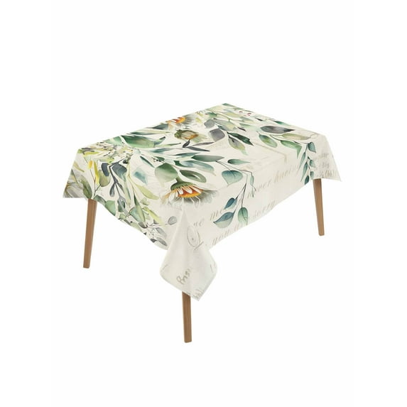 White Daisy Table Cloth, Spring Floral Eucalyptus Leaves Summer Botanical Waterproof Tablecloth for Rectangle Tables, Reusable Washable Fabric Table Cover for Restaurant Kitchen Dining Tables 60"x84"