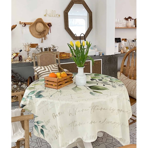 White Daisy Tablecloth Square Table Cloth 60x60 , Waterproof Tablecloth Outdoor Table Cloth, Spring Floral Eucalyptus Leaves Summer Botanical Washable Table Cover for Kitchen Dining Party