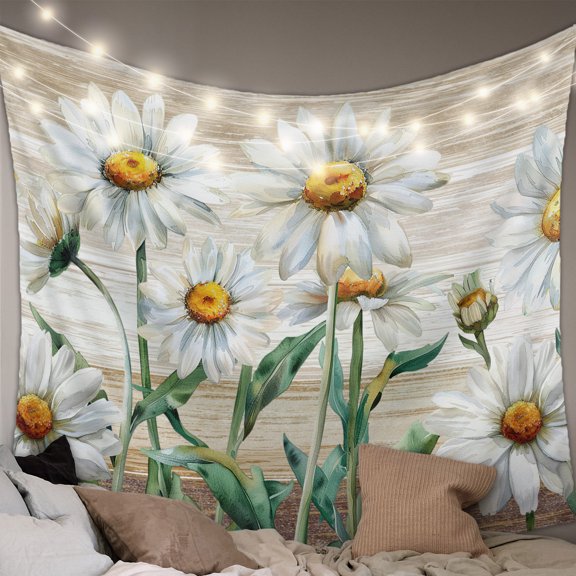 White Daisy Tapestry for Bedroom Wall Hanging Tapestry, Vintage Botanical Spring Floral Summer Ceiling Backdrop Tapestries Poster Blanket Wall Decor for Teens Room Living Room Dorm 59" x 79"