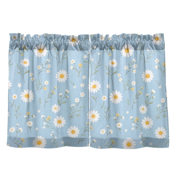 White Daisy Tier Curtain Set of 2 Kitchen Curtains 27x24 Inch Privacy Semi Sheer