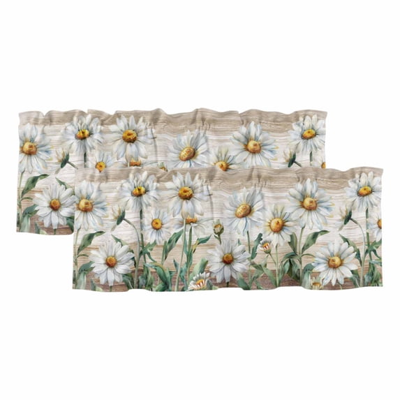 White Daisy Valances for Windows, Vintage Botanical Spring Floral Summer Light Filtering Kitchen Curtains, Rod Pocket Window Valance Curtains for Living Room Bedroom, 42" W x 18" L, 2 Panels