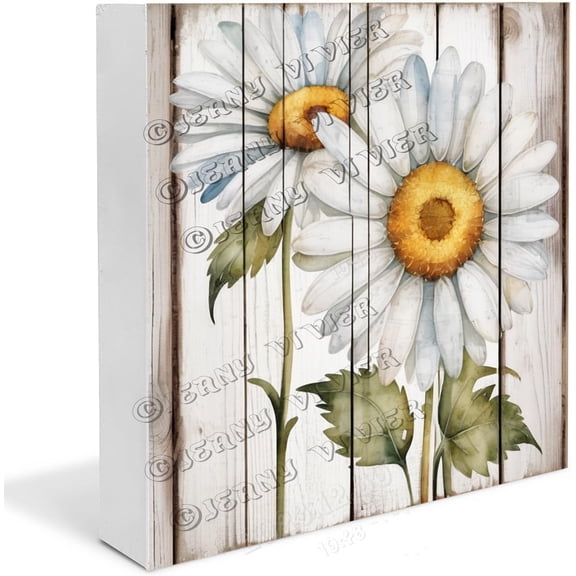 White Daisy Wooden Box Sign Daisy Gifts Funny Cafes Decor Rustic Wood Cabin Farmhouse Desk Decor Small Wooden Plaque Decor Wood Block Signs Housewarming Gifts 7"x7"