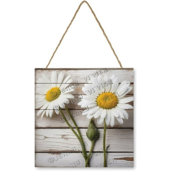 White Daisy Wooden Sign Hanging Wood Plaques Spring Wall Decor Garden Sign Colorful Daisy Hanging Sign for Home Decor Office Kitchen Housewarming Gift 12x12 Inch
